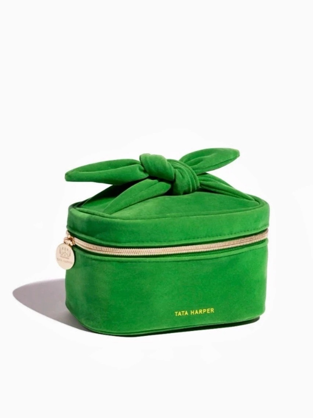 Tata Harper Emerald Green Velvet Top Knot Cosmetics Case